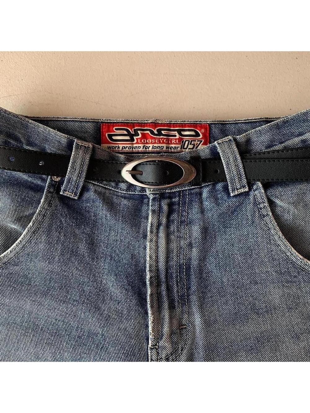 Y2k 2000s Cyber Oval simplistic belt buckle slim black belt. 40 inches length fi - Picture 3 of 7